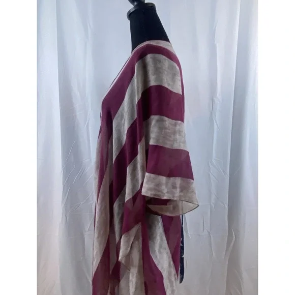 New Americana Red Blue Lightweight Rayon Cardigan Women's One Size - Picture 2 of 10